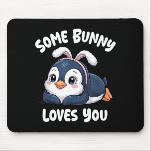 Mousepad Pinguim Fofo Amor de Páscoa Algum Coelho Te Ama