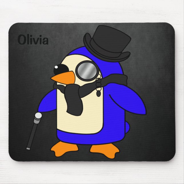 Mousepad Pinguim-preto-na moda de-cartoon bonito (Frente)