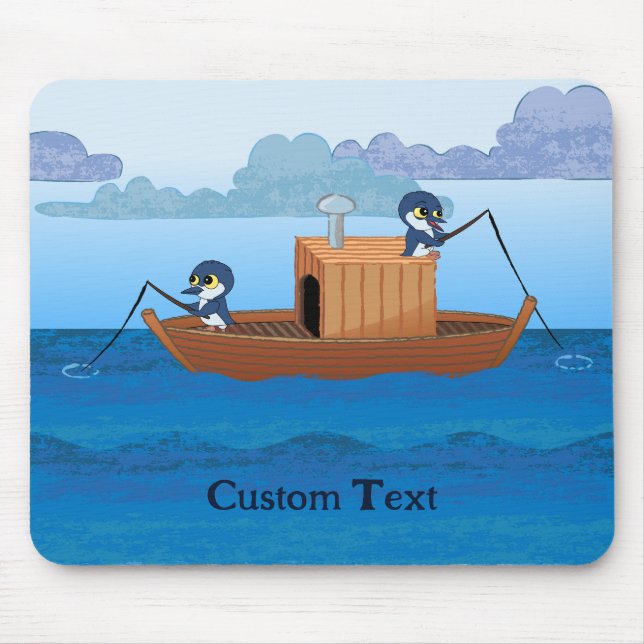 Mousepad Pinguins de barco de pesca - desenho animado de pi (Frente)