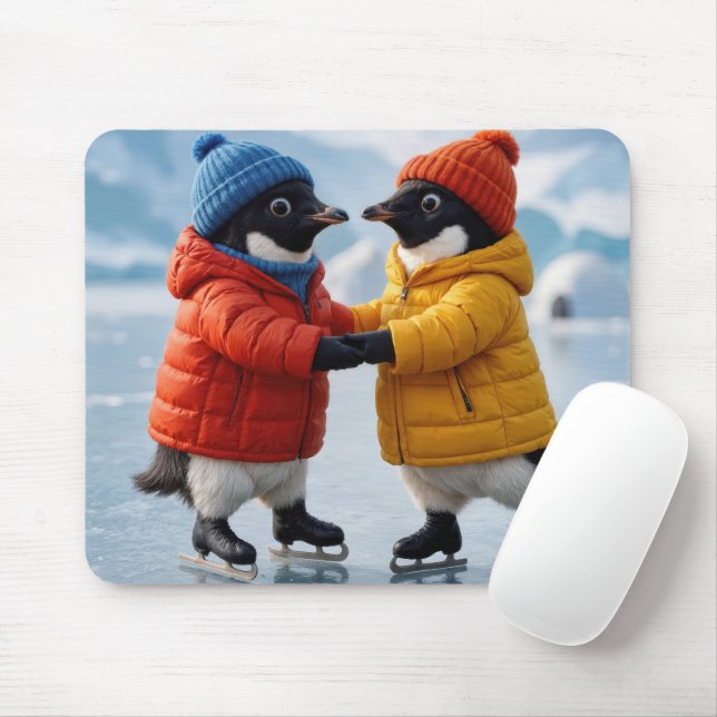 Mousepad Pinguins Patinando no Gelo (Com mouse)