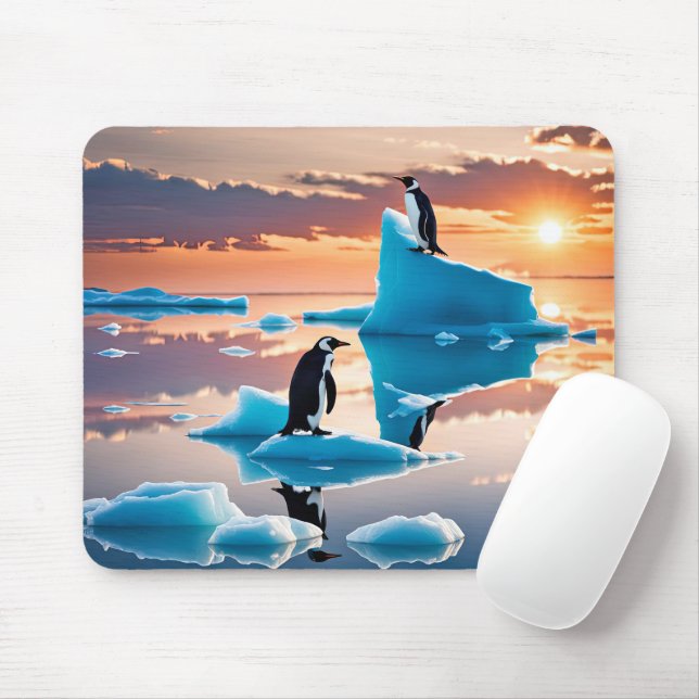 Mousepad Pinguins Sobre Icebergs De Fusão (Com mouse)