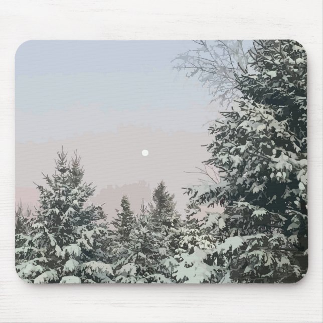 Mousepad Pinheiros Cobertos Pela Neve Lua Sunset (Frente)