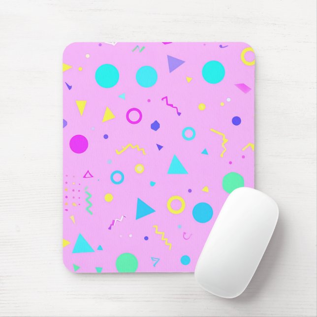 Mousepad Pink 80s Memphis Geometric Pattern (Com mouse)