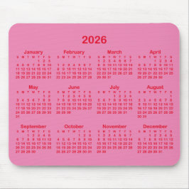 Mousepad Pink and Red 2026 Calendar