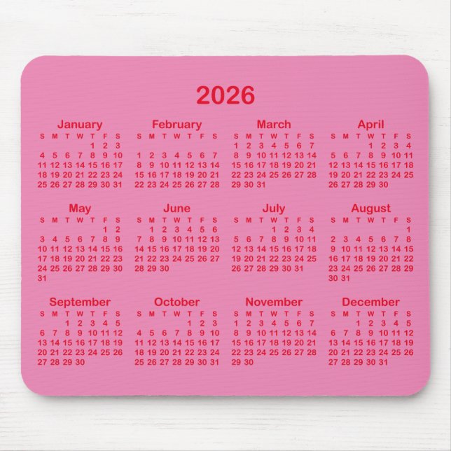 Mousepad Pink and Red 2026 Calendar (Frente)
