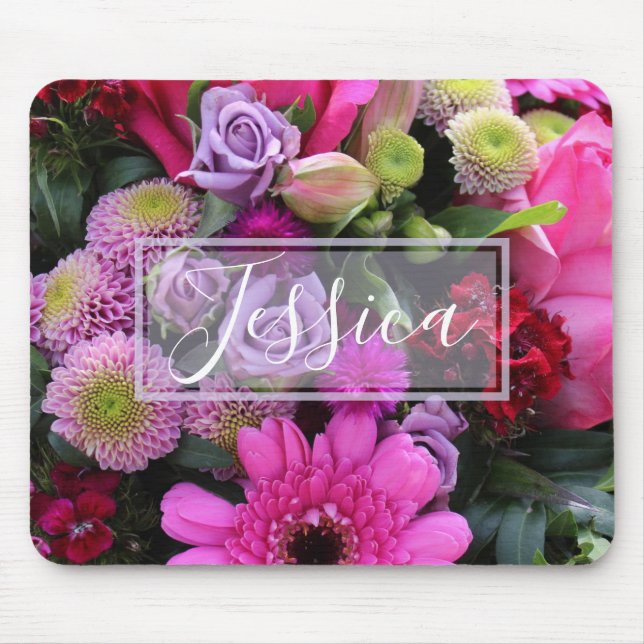 Mousepad Pink and Violet Flowers Personalised (Frente)
