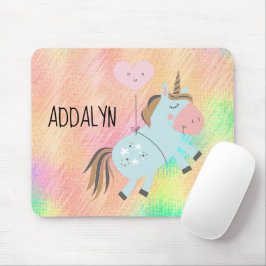 Mousepad Pink Baby Blue Unicorn Balão Balão de Cor de Água 