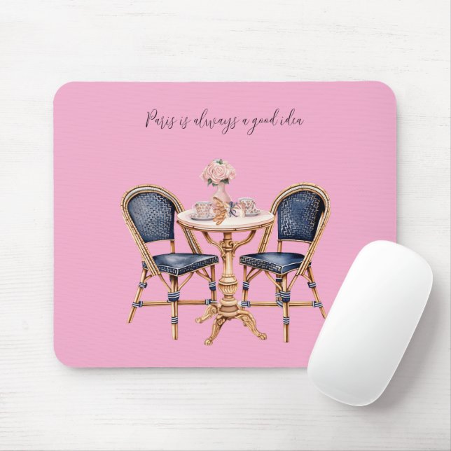 Mousepad Pink Blue Paris Table Baguettes (Com mouse)