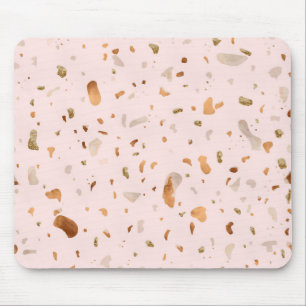 Mousepad Pink Blush Terrazzo Com Douradas Manchas De Cobre