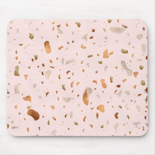 Mousepad Pink Blush Terrazzo Com Douradas Manchas De Cobre (Frente)