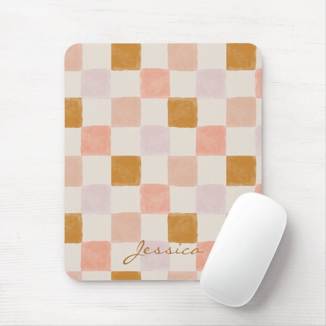 Mousepad Pink Brown Beige Geometric Pattern Stylish (Com mouse)