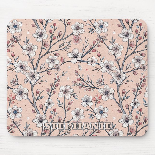 Mousepad Pink Cherry Blossom Sakura Padrão a Rosa (1) (Frente)