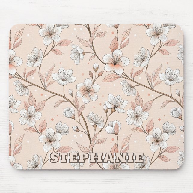 Mousepad Pink Cherry Blossom Sakura Padrão a Rosa (2) (Frente)
