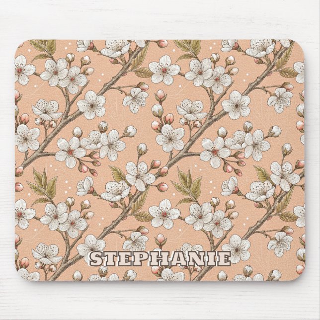 Mousepad Pink Cherry Blossom Sakura Padrão a Rosa (3) (Frente)