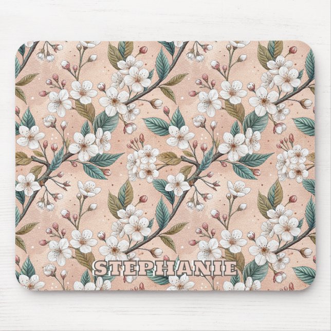 Mousepad Pink Cherry Blossom Sakura Padrão a Rosa (4) (Frente)