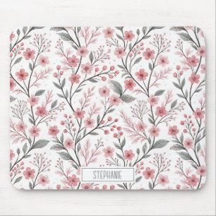 Mousepad Pink Cherry Blossom Sakura Pattern on White (1)