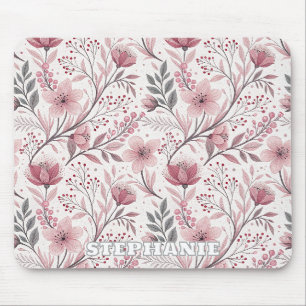 Mousepad Pink Cherry Blossom Sakura Pattern on White (3)