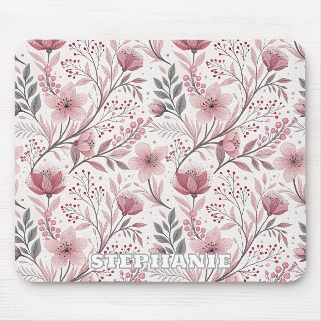 Mousepad Pink Cherry Blossom Sakura Pattern on White (3) (Frente)