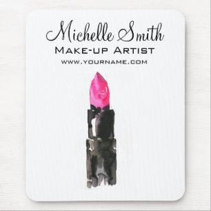 Mousepad Pink chic e batom preto de aquarela Maquiagem