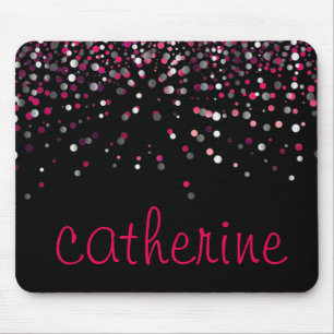 Mousepad Pink Confetti Glitter Black Faux Foil Glittery