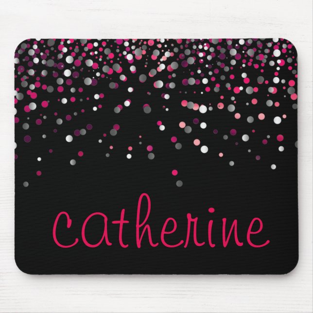 Mousepad Pink Confetti Glitter Black Faux Foil Glittery (Frente)