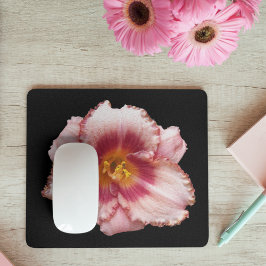 Mousepad Pink Daylily Bloom no Floral Negro