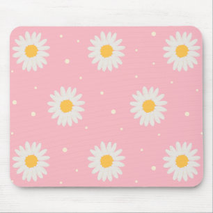Mousepad Pink Dot Daisy Branco