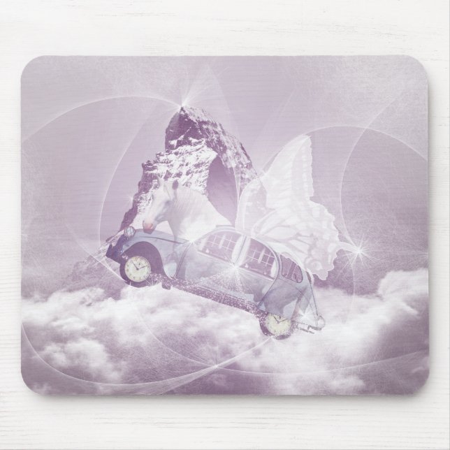 Mousepad Pink Fantasy Flying Horly Carro Borboleta Fada Win (Frente)