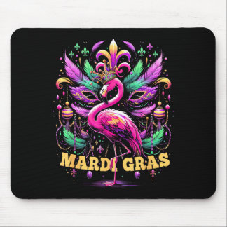 Mousepad Pink Flamingo Mardi Gras Crown And Beads Mask Carn