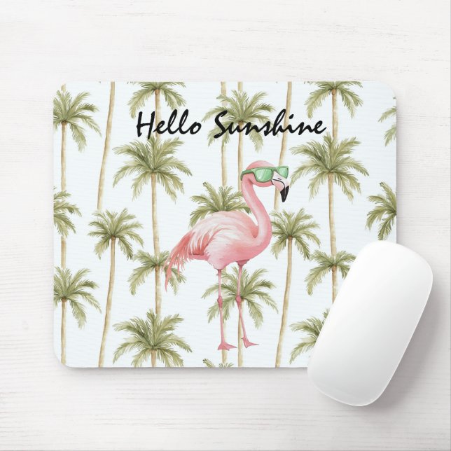 Mousepad Pink Flamingo Palm Trees (Com mouse)