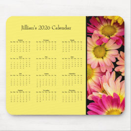 Mousepad Pink Flowers: Customizable full year 2026 calendar