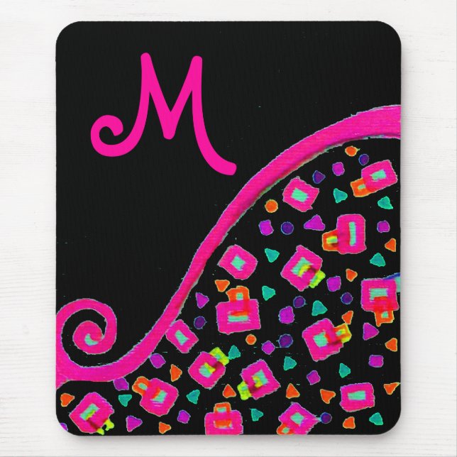 MOUSEPAD PINK FUCHSIA BLACK ABSTRATO DECO MONOGRAMA (Frente)