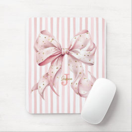Mousepad Pink Gold Confetti Bow Monogram Name