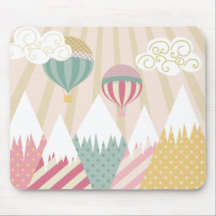 Mousepad Pink Hot Air Balloon and Mountain Scene