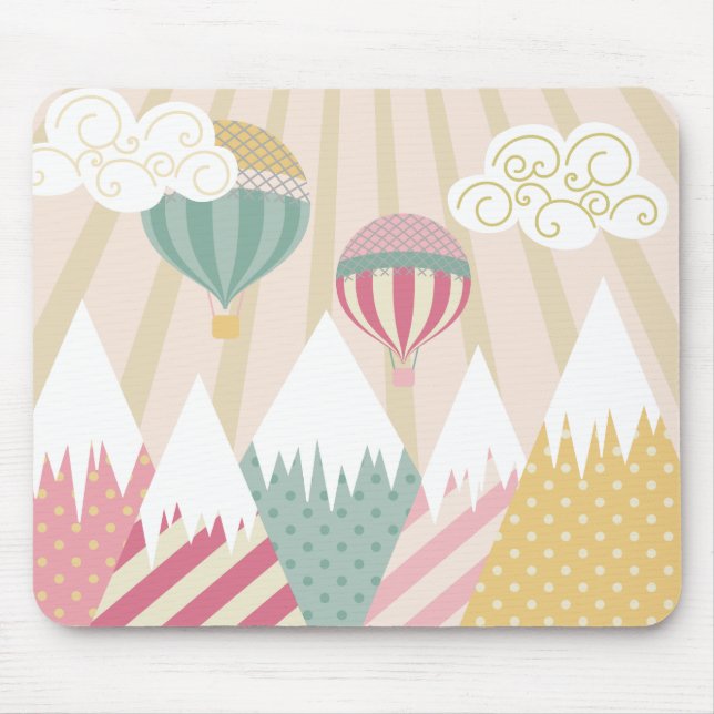 Mousepad Pink Hot Air Balloon and Mountain Scene (Frente)