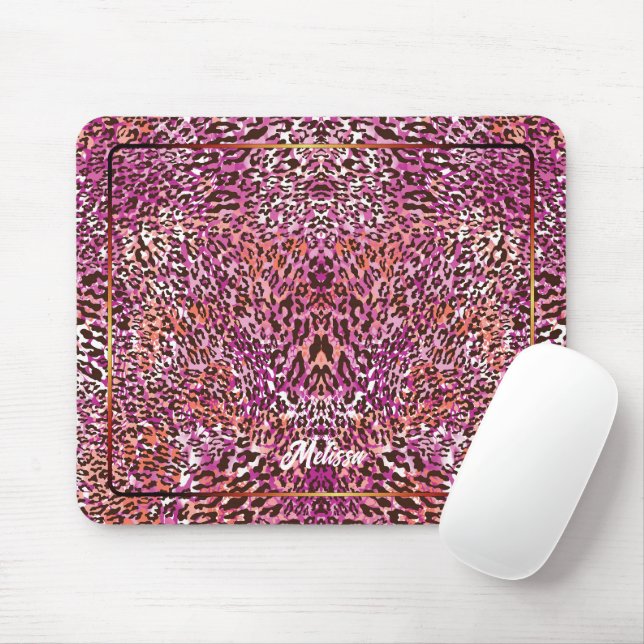 Mousepad Pink Leopard Camo Style Customized Name (Com mouse)