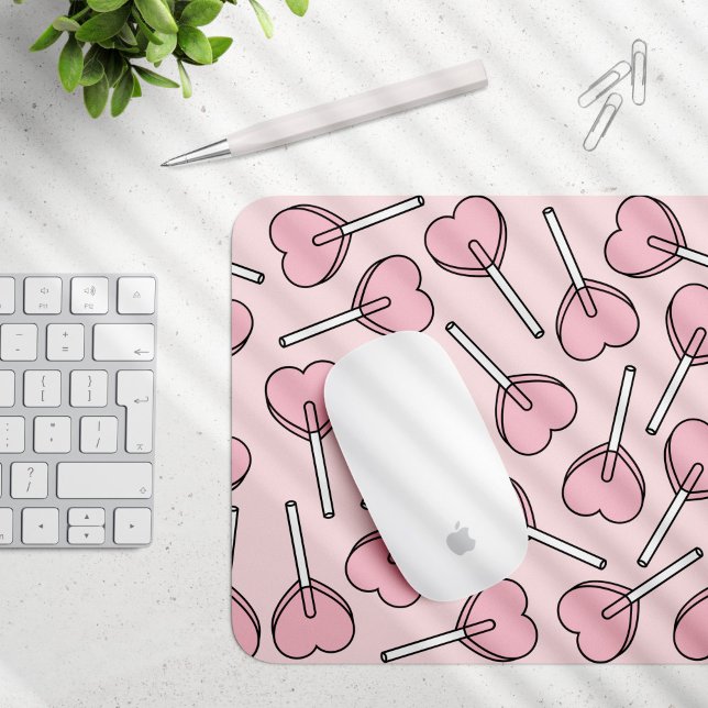 Mousepad Pink Lollipops, Heart Lollipops, Lollipop Pattern (Criador carregado)