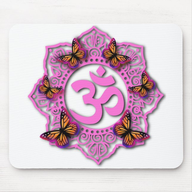 Mousepad Pink ohm mandala design with Monarch butterflies (Frente)