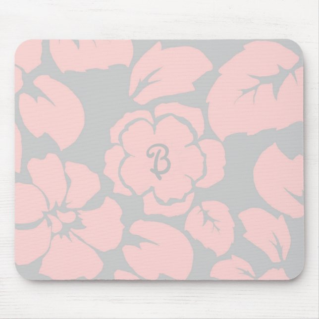 Mousepad Pink Pastel e Monograma Floral de Cinzas (Frente)