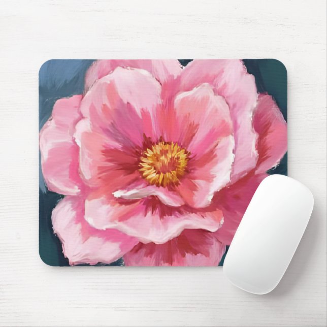 Mousepad Pink Peony Flower Watercolor Floral Painted (Com mouse)