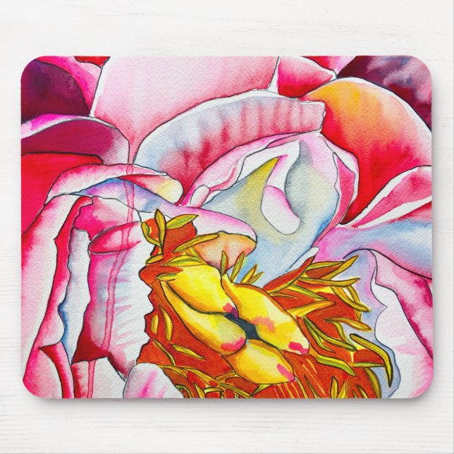 Mousepad Pink Peony Watercolor belas artes (Frente)