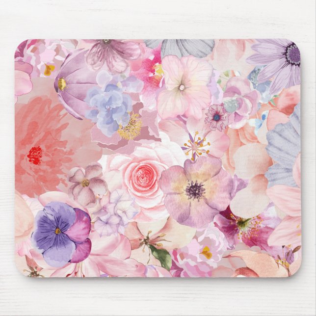 Mousepad Pink & Purple Floral Pattern (Frente)