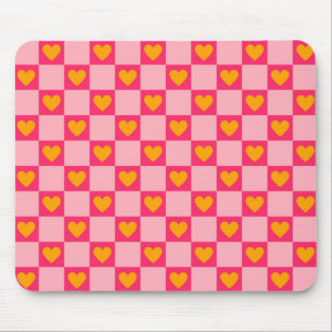 Mousepad Pink Red Yellow Heart Love Checkered Y2K Padrão