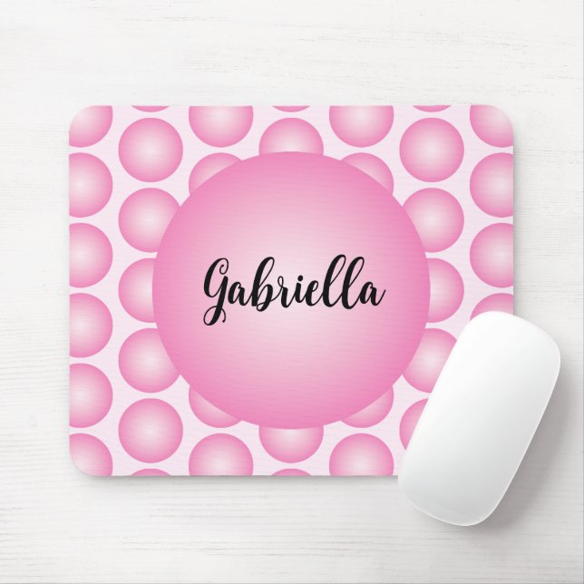 Mousepad Pink Retro Polka Dot Monogram Script Name (Com mouse)