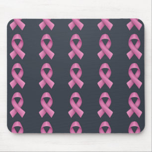 Mousepad Pink Ribbon Patterno Preto Fundo