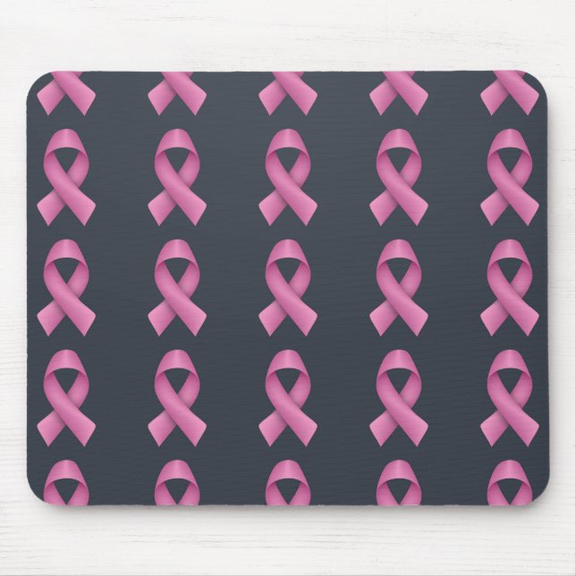 Mousepad Pink Ribbon Patterno Preto Fundo (Frente)
