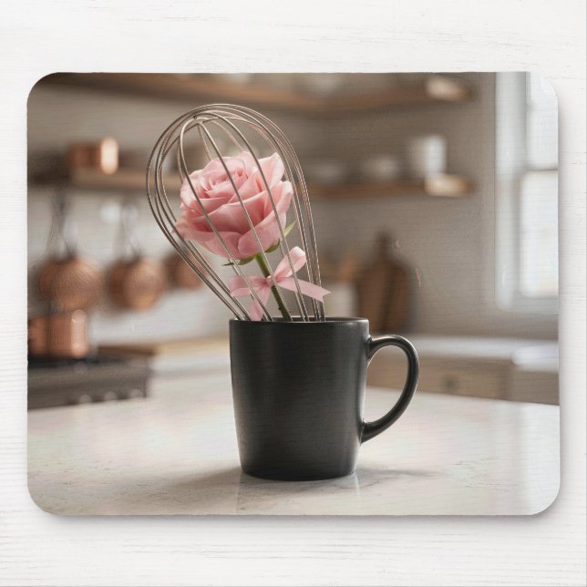Mousepad Pink Rose Caged In Wire Whisk (Frente)