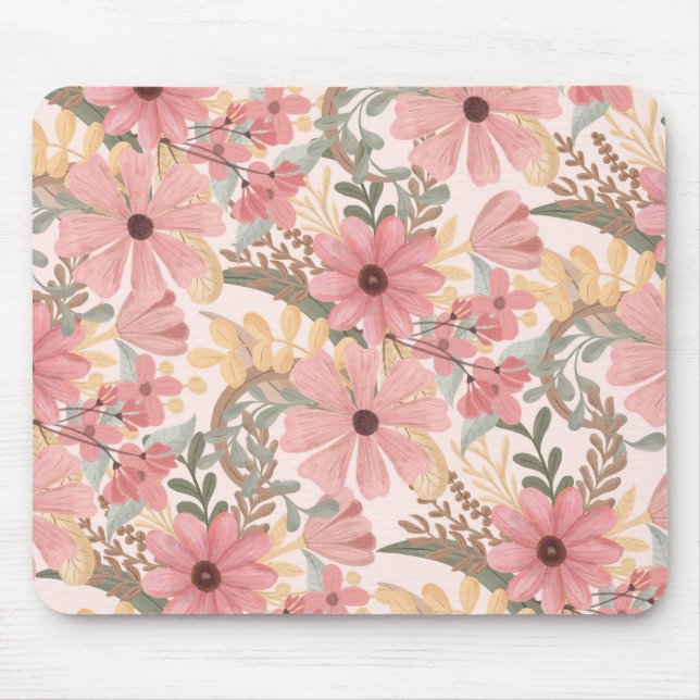 Mousepad Pink Sage Green Floral deixa padrão de aquarela (Frente)