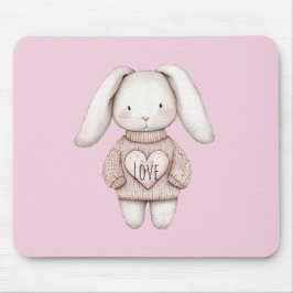 Mousepad Pink Sweet Cute Bunny Pink Sweater Heart