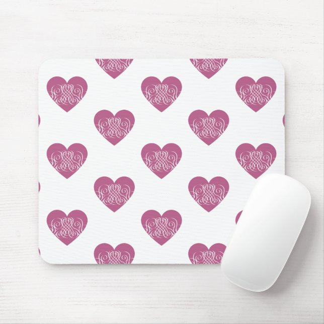 Mousepad Pink Swirly Heart, Cute Romantic Gift (Com mouse)
